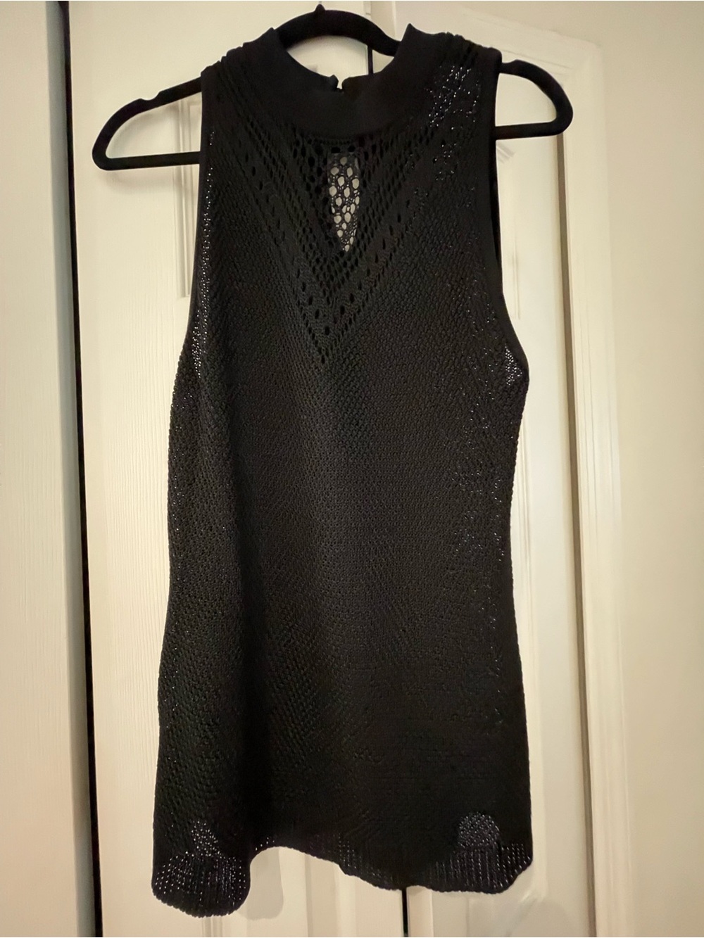 White House Black Market Black Crochet Mock Neck Tank